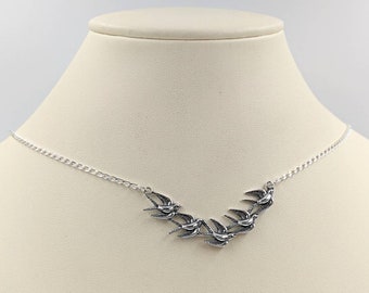 925 Flock of Seagulls; Flock of Birds Necklace; Sterling Silver Flock of Swallows; Birds in Flight Necklace; Necklace with Flock of Birds