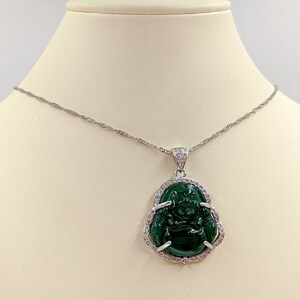 Green Genuine Jade Buddha; 925 Buddha Necklace; Silver Buddha Necklace; Silver & Green Jade Buddha Pendant; Jade Happy Buddha Infinity Close