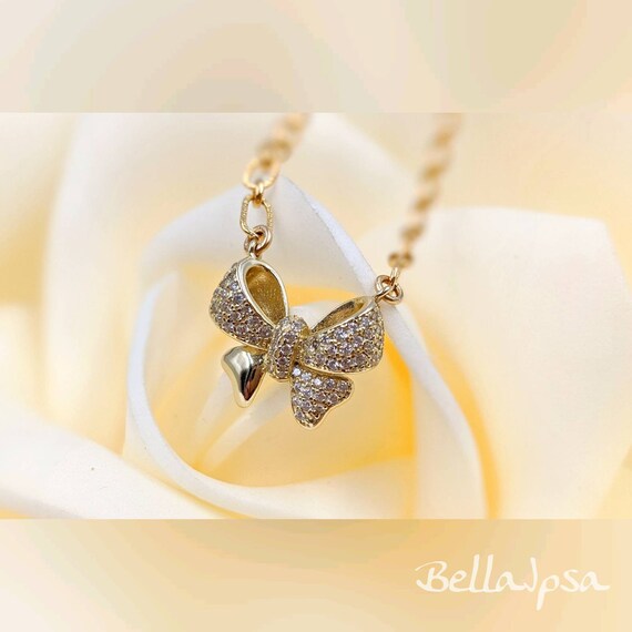 Gold Bow; 925 Tie Necklace; Necklace With Tie; Bow Ribbon