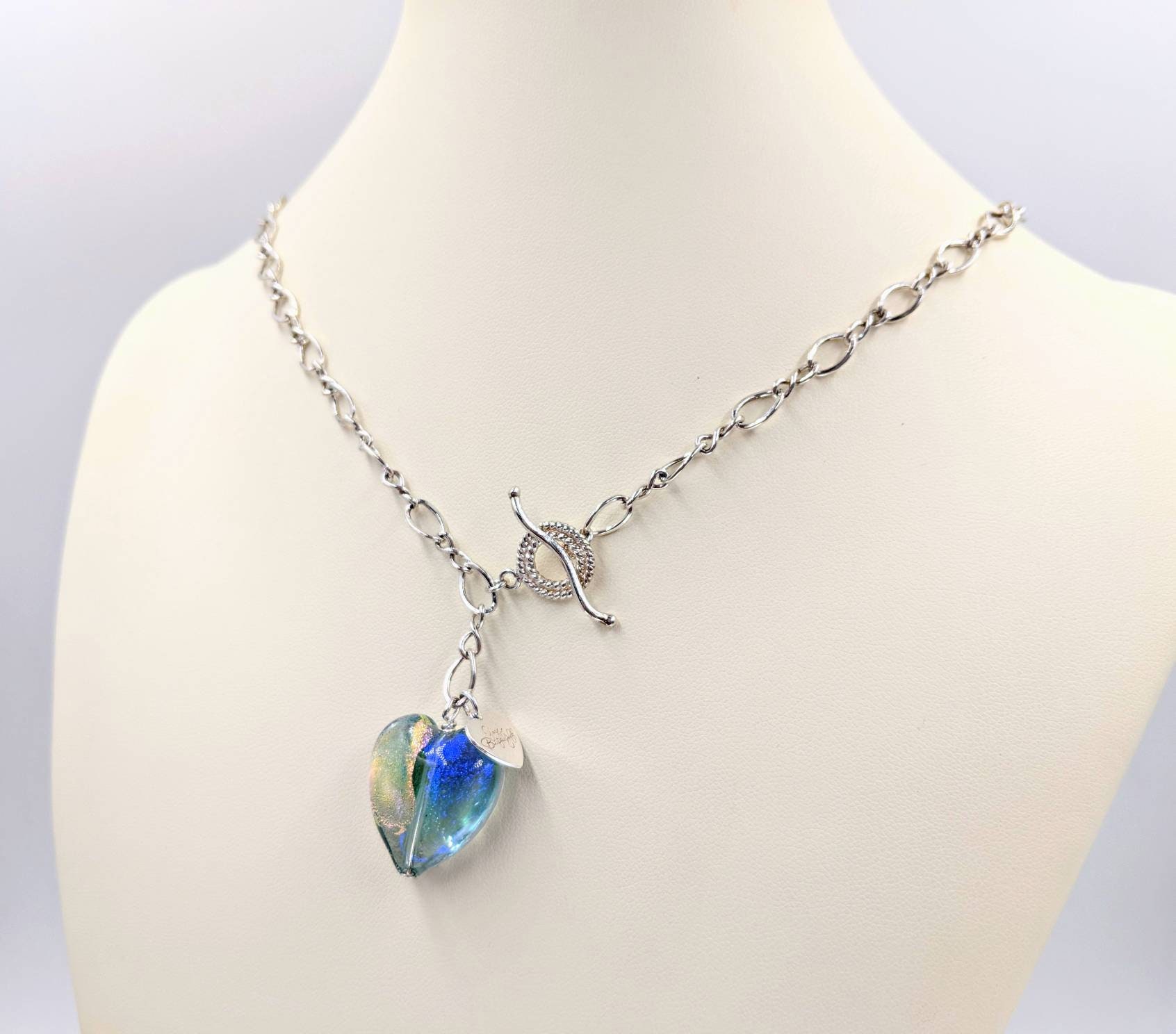 ◇wing bling◇ 925 silver entree toggle bar heart necklace 925 Sterling Silver Plated Double Heart Pendant With Toggle