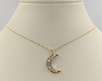 Massief 14 kt goud witte opaal maan; Echte witte opaal gouden maan; 14K maan met opaal; Gouden maan met witte opaal; Opaal maanketting; Echt goud