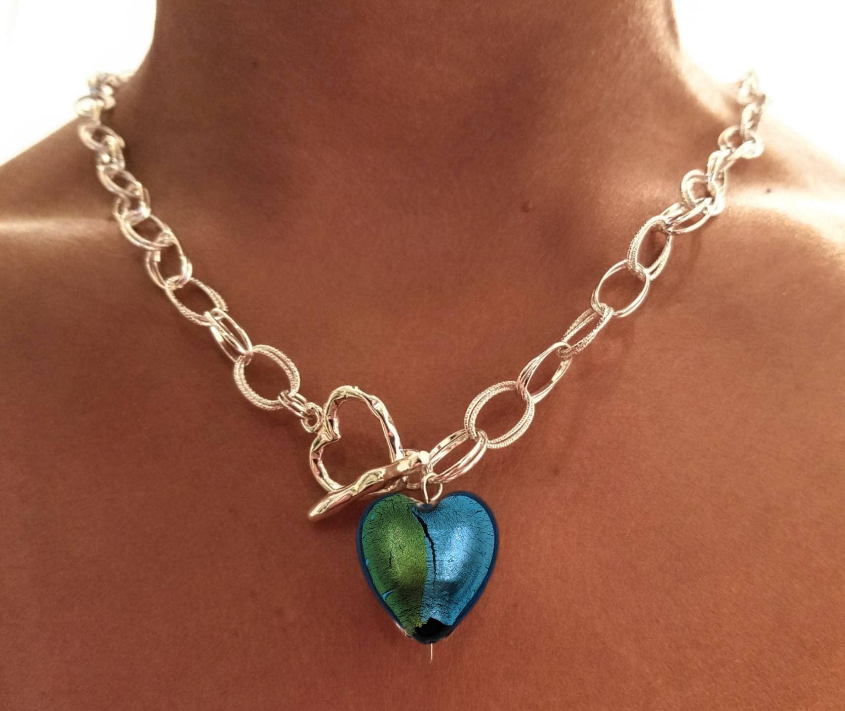 Neon Venetian Glass Heart Toggle Necklace Necklace With Glass 