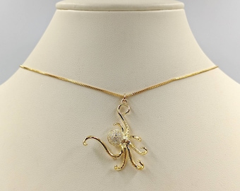 Gouden Pave-octopus; Sterling Octopus ketting; 925 zilvergoud octopus; 925 Octopussen; Gouden Octopus ketting; Pave Gold Octopus, oneindig dichtbij