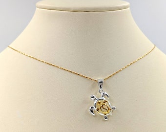 Two Tone Mother Baby Turtle Necklace; Necklace with Mom and Baby Turtle; 925 Sterling Silver Turtle Necklace; Gold Turtle, Infinity Close