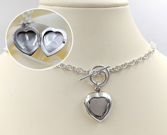 925 Sterling Silver Heart Toggle Locket Necklace Puffy Heart | Etsy