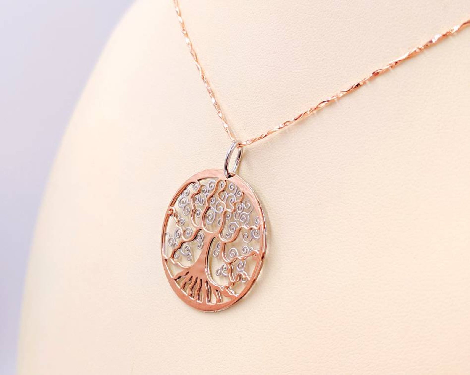 14K Rose Gold Plated Tree of Life Necklace; 925 Sterling and Rose ...