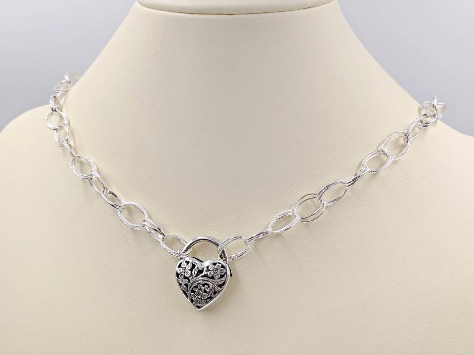 Alphm S925 Sterling Silver Lock Padlock Pendant Necklace for Women Men