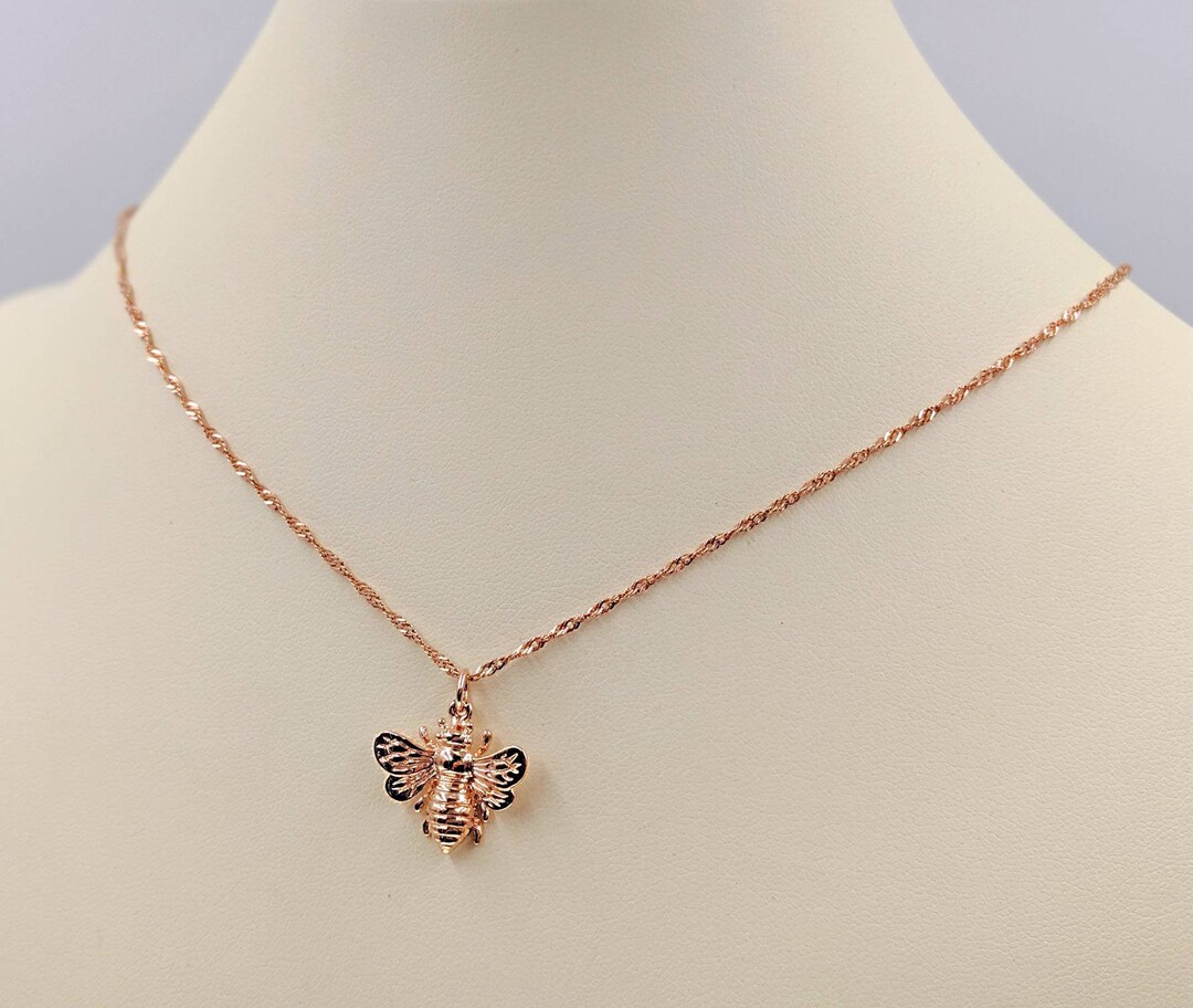 14K Vermeil Rose Gold Honey Bee Necklace Large 925 Bumble - Etsy