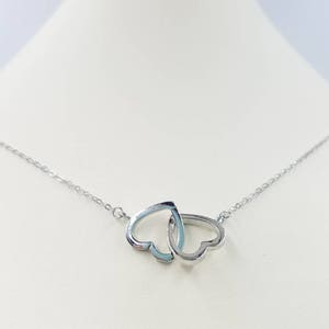 Sterling Silver Diamond Cut Cable Chain Convertible Hearts Lariat Necklace; Linking Hearts Pendant; Two Heart Front Close; 925 Heart Lariat