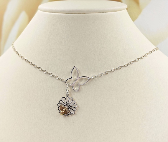 Butterfly Bee Lariat 925 Butterfly Necklace W Bumble Bee Bee