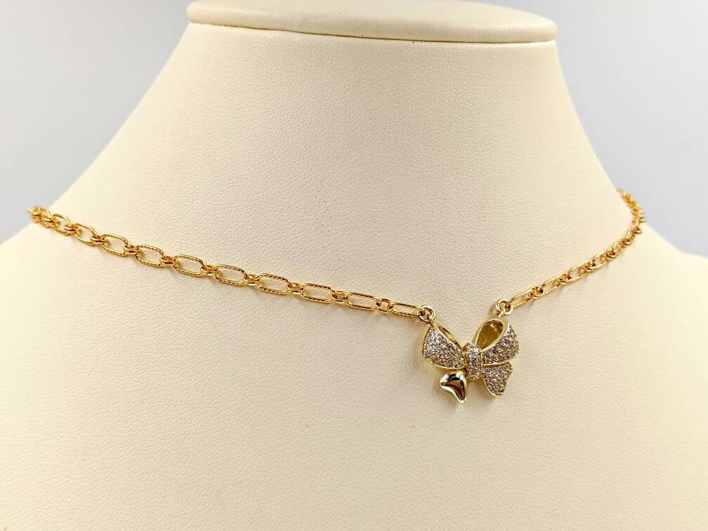Gold Bow; 925 Tie Necklace; Necklace With Tie; Bow Ribbon