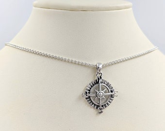 925 Compass Necklace; 925 Compass; Sterling Silver Compass Pendant; Graduate Gift Compass; Compass Necklace Graduation Gift, Infinity Close