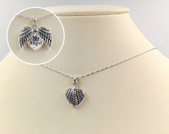 My Angel Hidden Message Winged Heart; 925 Angel Heart w Message; Message Heart; Angel Wing Heart Necklace; Angel Wing Locket, Infinity Close
