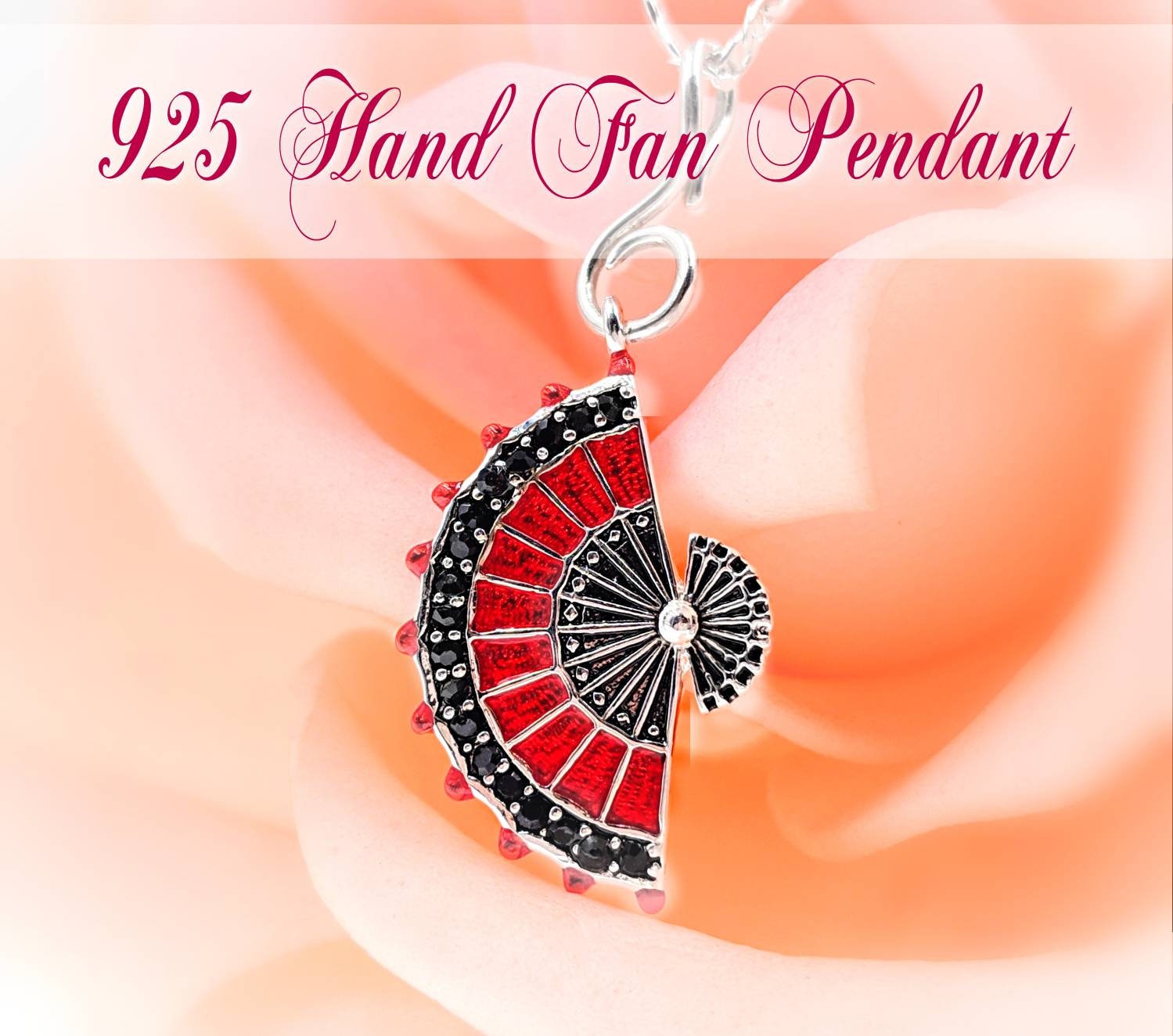 Folding Fan Necklace Hand Fan Charm Necklace w 925 Victorian Etsy