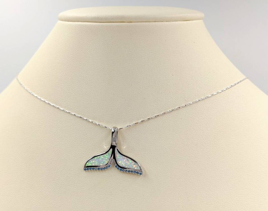 White Opal Whale's Tail Necklace; Sterling Silver Necklace W