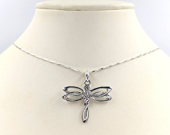 925 Sterling Celtic Dragonfly Necklace; Silver Dragonfly Necklace; Dragonfly Jewelry; Celtic Inspired Sterling Silver Dragonfly Necklace