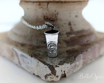 925 Sterling Silver Latte Coffee Cup Necklace; Coffee Mug Necklace; Silver Latte Cup Pendant; Necklace with Coffee Cup; Coffee Lover Gift