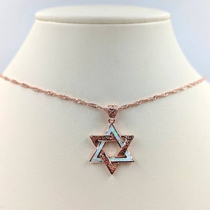 Filigree Design Opal Rose Gold Star of David Necklace; Opal & Rose Gold Star of David Necklace; White Opal Rose Gold Star of David Pendant