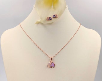Rose Gold Pink Opal Elephant Necklace & Earring Set; 925 Rose Gold Opal Elephant; Opal Elephant Earrings and Necklace Set, Infinity Close