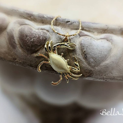 14K Gold Plated 925 Crab Necklace; Necklace with Crab; Gold Crab; Sterling Crab Necklace; Gold Lobster Pendant, Easy On shops Infinity Clasp Close