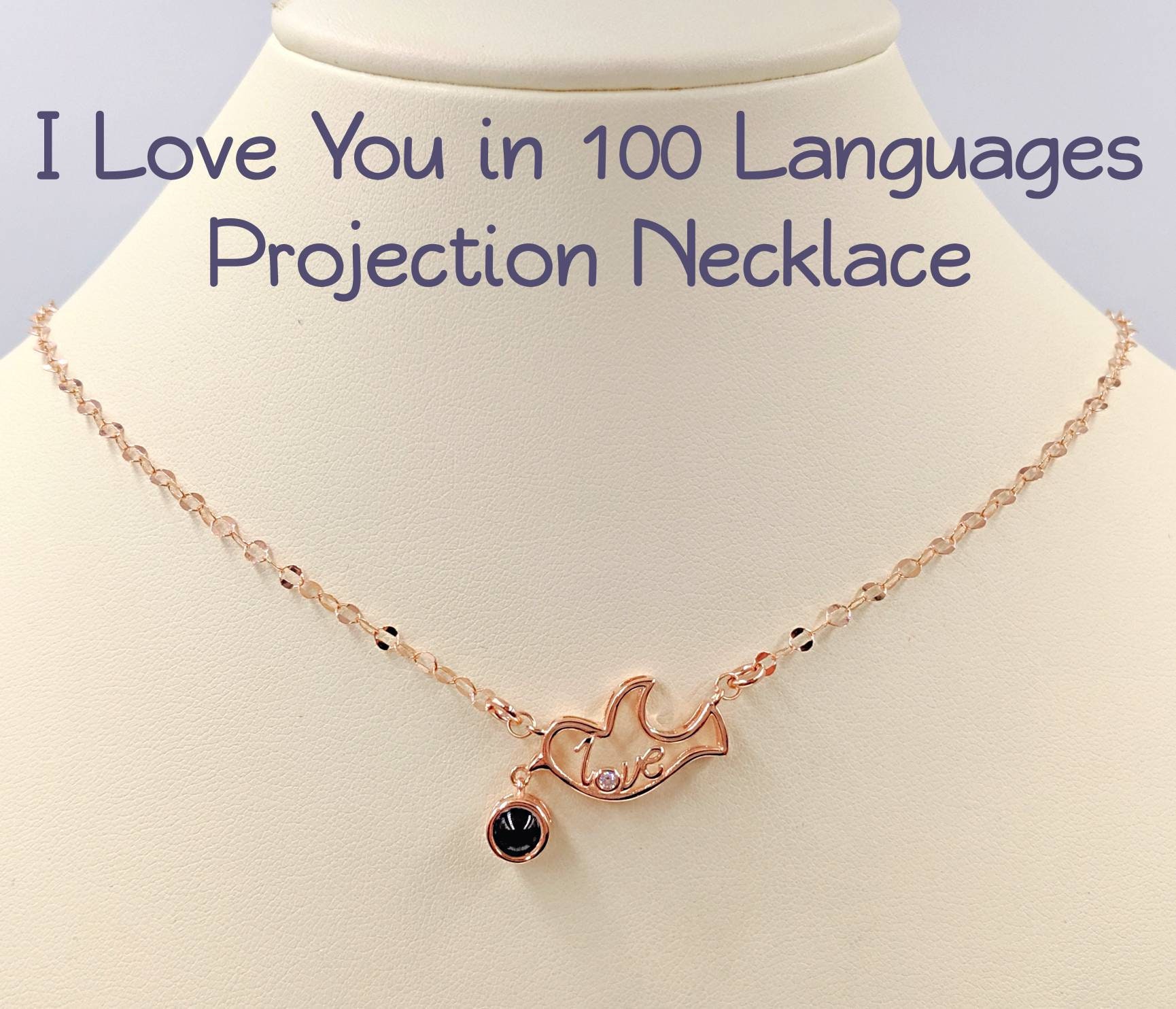 Stainless Love Heart Crown Lock and Key Pendant Necklace Set, 100 Languages  I Love You Couples Projection Jewelry