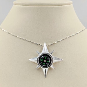 Collar de brújula de estrella 925; colgante de brújula de plata esterlina; brújula de trabajo; collar de brújula de trabajo; Brújula de la estrella del norte; Regalo de graduación