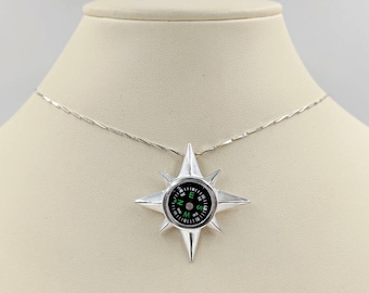 Collana con bussola a stella 925; ciondolo con bussola in argento sterling; bussola funzionante; collana con bussola funzionante; bussola a stella polare; regalo di laurea