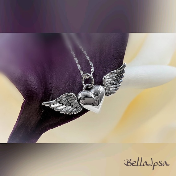 925 Flying Heart Necklace, Angel Wing Heart Pendant Necklace