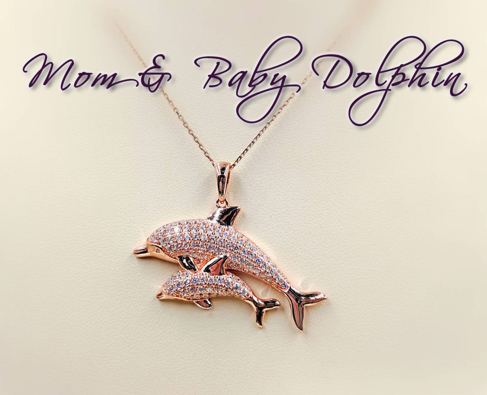 Rose Gold Dolphin Rose Mother & Baby Dolphin Necklace 925 - Etsy