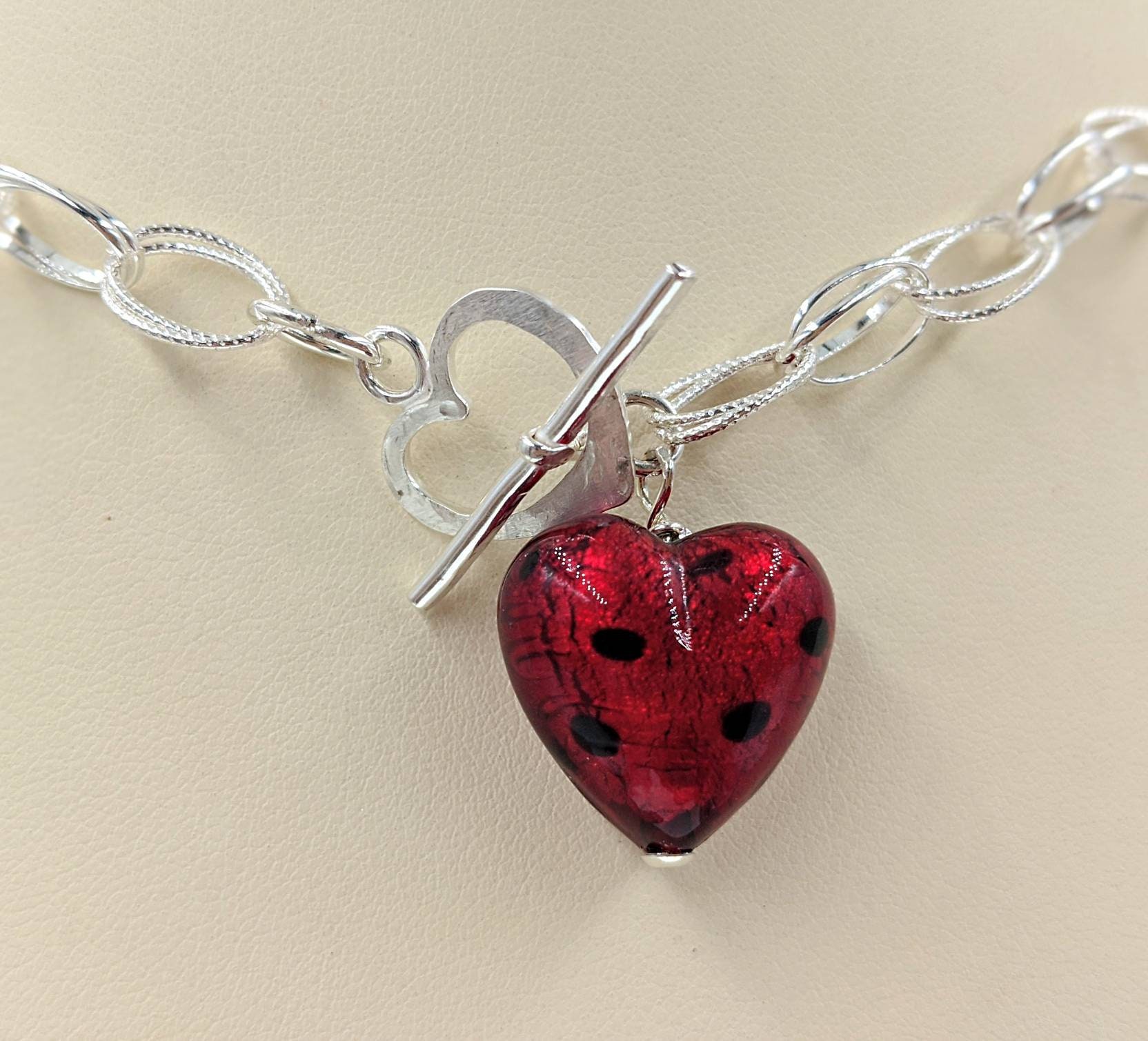 Sterling Silver Fancy Double Link Chain Necklace with Red Etsy