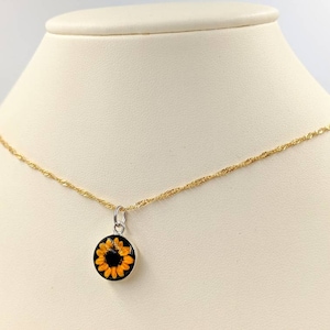 Sterling Silver Sunflower Necklace; Real Sunflower; 925 Real Sunflower Necklace on Gold Chain; 925 Gold Sunflower Necklace, Infinity Close