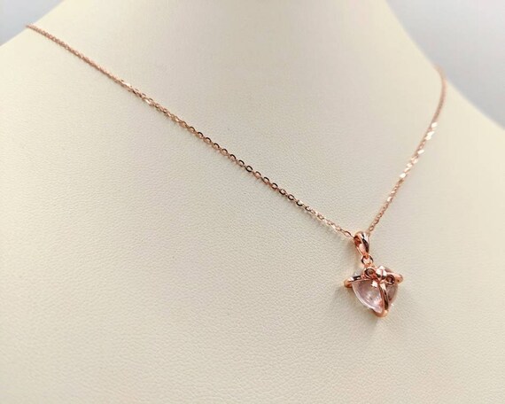 Rose Quartz & 925 Rose Gold Heart Necklace; Wrapped Heart