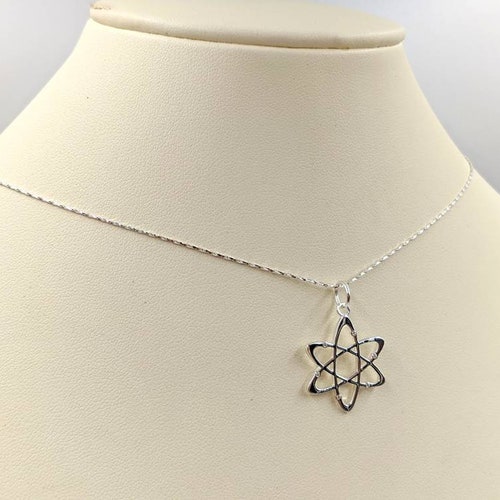 Silver shops Atom Necklace; 925 Atom; Silver Atom; Sterling Silver Atom Necklace; Nuclear Power Necklace; Necklace with Atom, Infinity Close