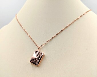 925 Rose Gold Love Letter Necklace; Secret Love Letter; Necklace w Hidden Love Message; Love Note Necklace; Envelope Pendant, Infinity Close
