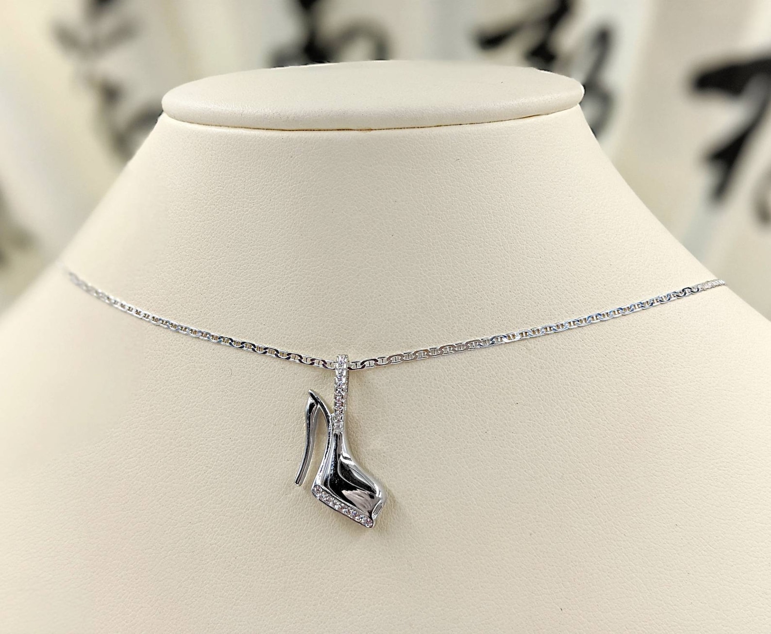 Sterling Silver Icy Bling High Heel Shoe Pendant – 3D CZ Sparkle For Chains