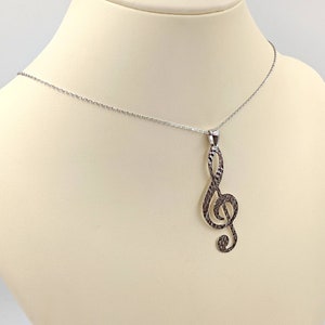 925 Treble Clef Necklace; Treble Symbol; 925 Music Symbol Necklace; Music Note Pendant; Sterling Silver Treble Clef Necklace, Infinity Close