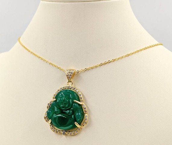 Green Gold Genuine Jade Buddha 925 Buddha Necklace Gold Buddha Necklace Green Jade Buddha Pendant Jade Happy Buddha Infinity Close Etsy UK
