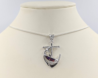 Opal Crown & Anchor Necklace; 925 Dolphin and Anchor; Sterling Silver Anchor Necklace w Black Opal Dolphin in 925 Silver; Black Opal Dolphin