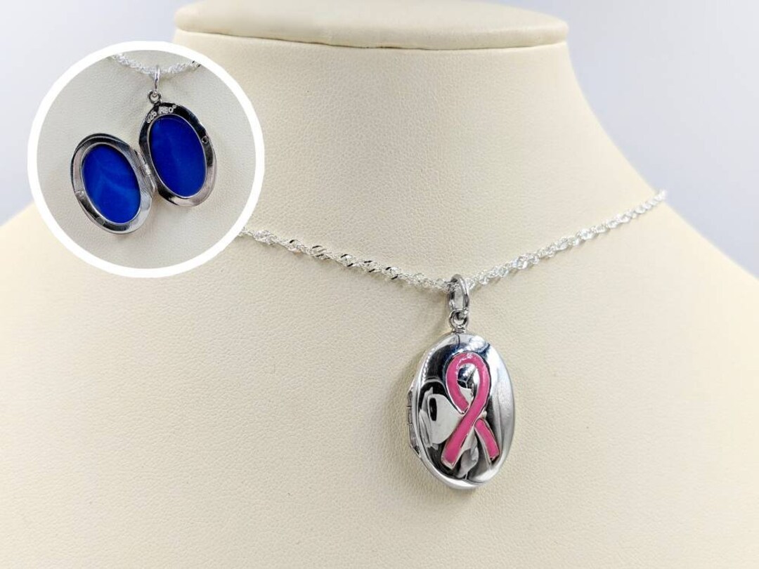 925 Cancer Awareness Locket Necklace; Cancer Locket; Sterling Silver ...