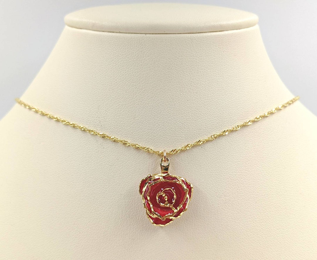 18K Gold Tipped Real Rose Flower Necklace; Red Rose in 18K Gold and — free download