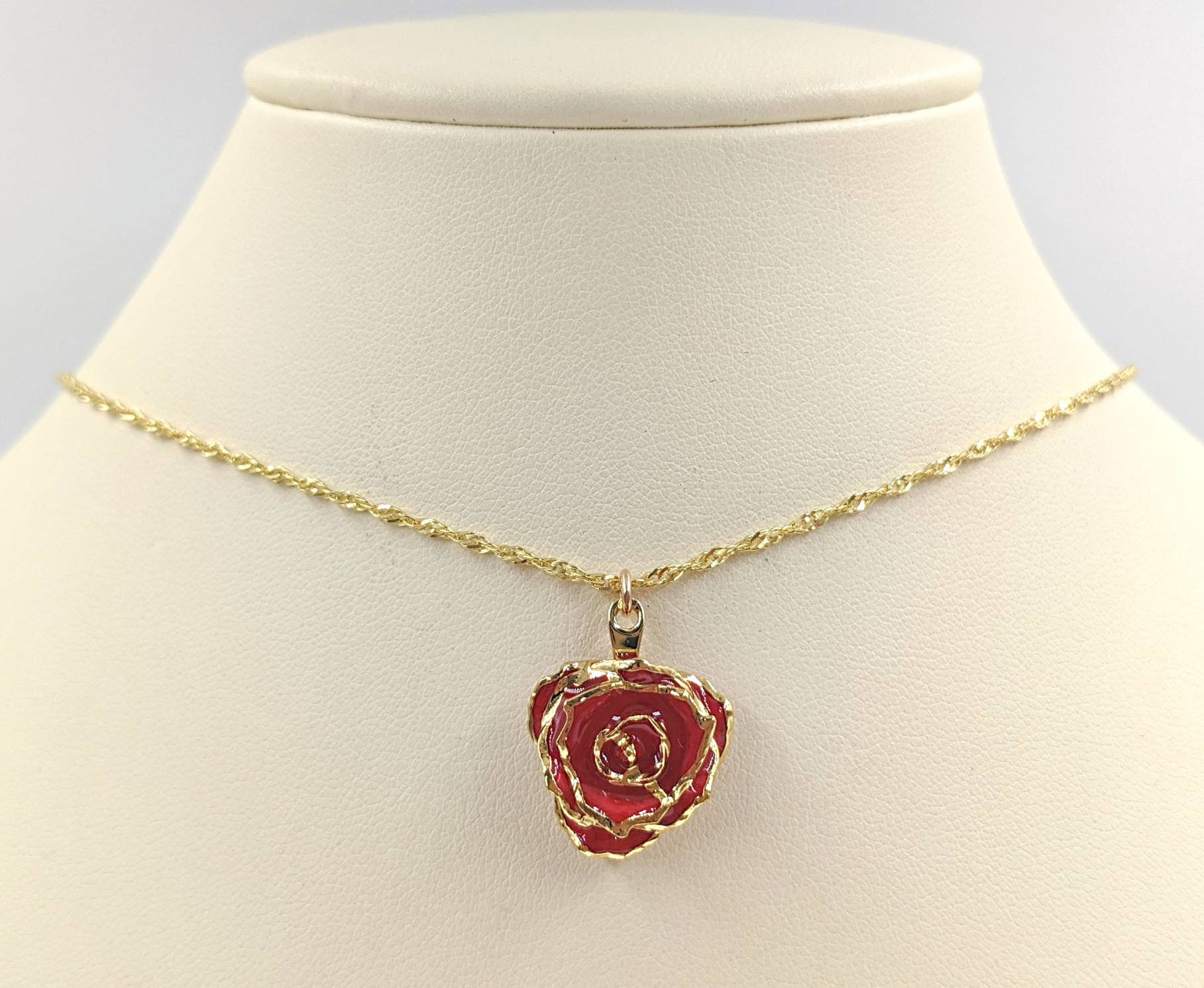 18K Gold Tipped Real Rose Flower Necklace; Red Rose in 18K Gold and  Sterling Silver with Gold Plate; Rose Flower Necklace, Infinity Close