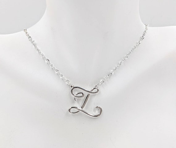 Monogram Necklace - Sterling Silver Fancy Script 1 5/8 inch / Sterling Silver / No Rush