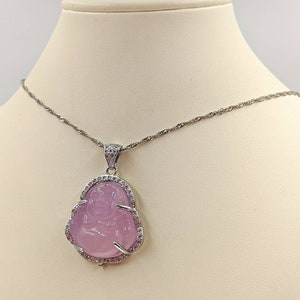 Pink Jade Buddha; 925 Buddha Necklace; Silver Buddha Necklace; Silver & Pink Jade Buddha Pendant; Jade Happy Buddha Infinity Close