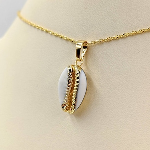 Gold Cowrie Shell; Puka Shell Necklace; Puka Shell Pendant; Cowrie Shell & 925 Necklace; Necklace with Cowrie Shell, Infinity Close