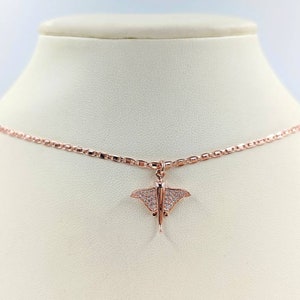 Small Rose Gold Stingray Necklace; Sterling Silver Stingray; Small Pave Rose Gold Sting Ray; Necklace with Stingray; 925 Rose Gold Manta Ray