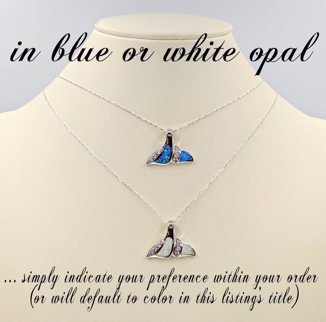 Blue Opal Whale Tail Necklace; Sterling Silver Necklace W