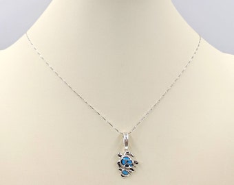 Mother & Baby Sea Turtle Necklace; 925 Sterling Silver Necklace w Turquoise Turtles, Turquoise Mom and Child Sea Turtles, Infinity Close