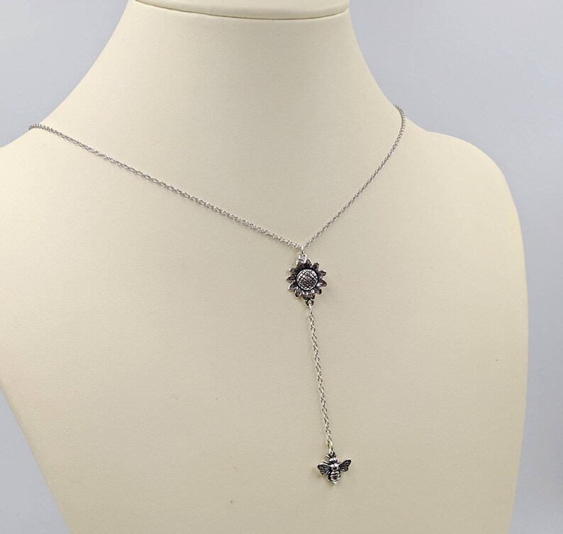 Sunflower & Bee Lariat 925 Sunflower and Bee Necklace Bumble Etsy