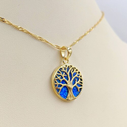 925, Gold, & Blue Opal Tree of Life Necklace; Gold Family Tree; Tree of Life Pendant; shops Gold Tree; Opal Tree of Life Necklace, Infinity Close