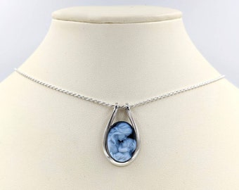 Mother and Infant Agate Cameo Necklace; AA Grade 2 Blue Agate Cameo Necklace; Mom & Baby Cameo with 925 U Shape Bail Setting, Infinity Close